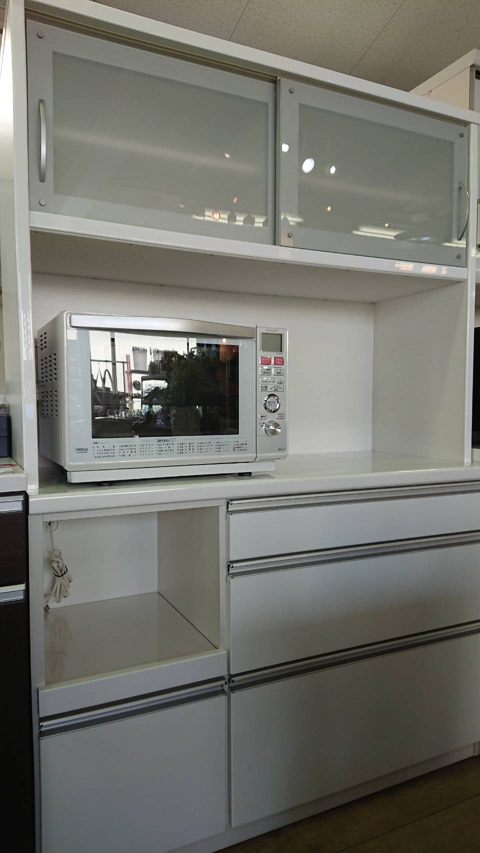 松田家具】レンジボード キッチン収納 食器棚 （幅156cm） - 収納家具
