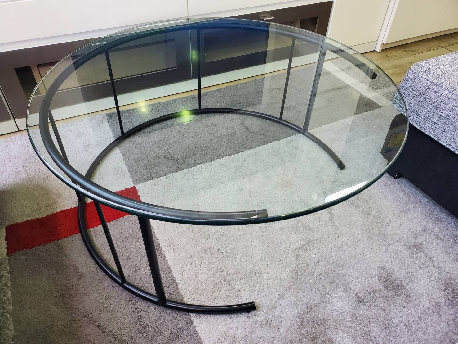 ◎【日本フクラ】高級家具 円形リビングテーブル TMRC ガラス/ウッド 